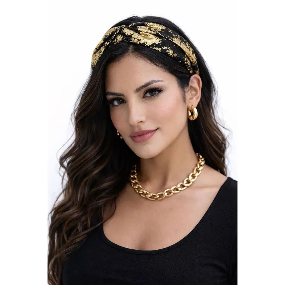 Black Gold Statement Headband Twist Knot Wide Glam Metallic Hair Accessory New